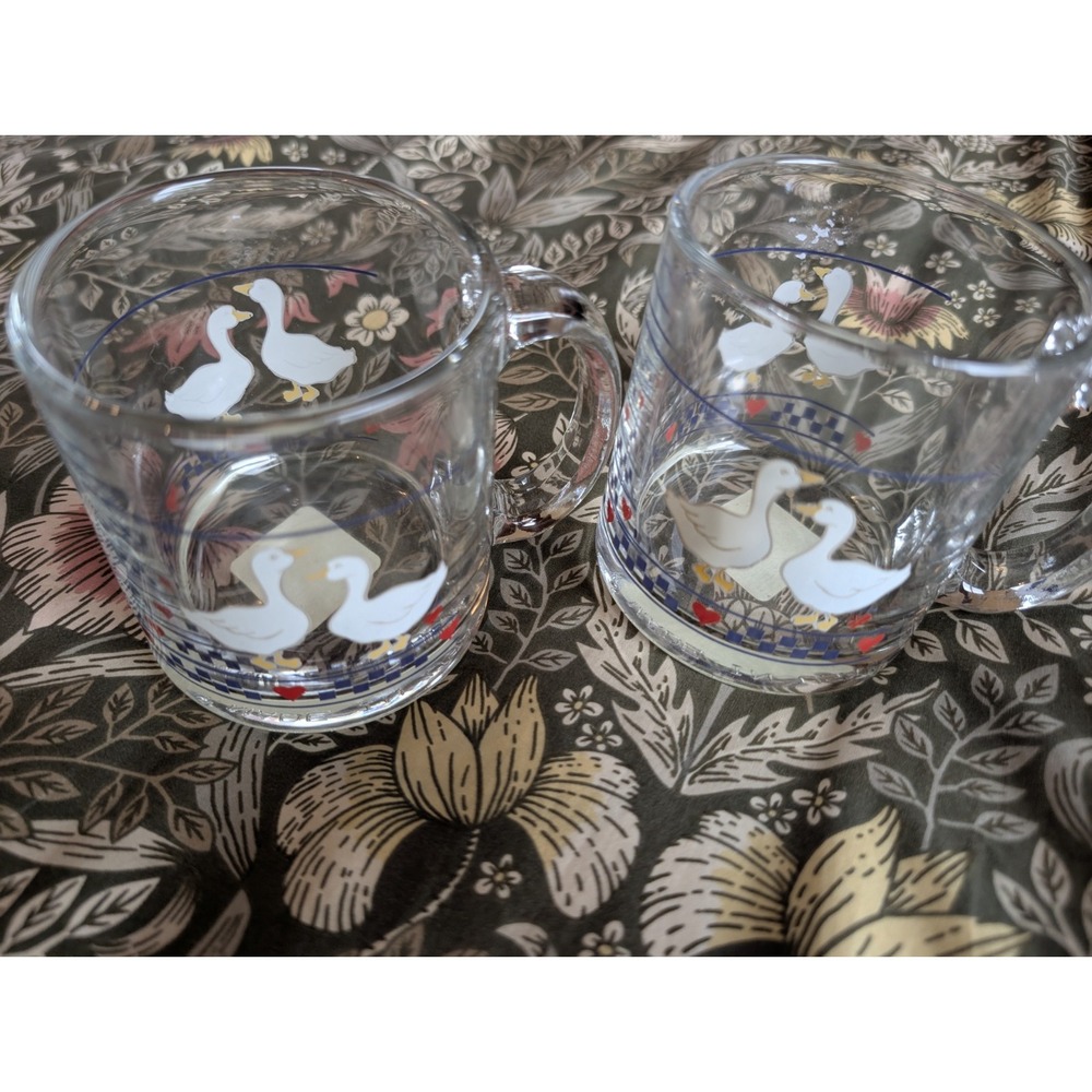 Vintage Libbey Country Geese Glass Coffee Mug Lot 80s Cottagecore Goose Grandma